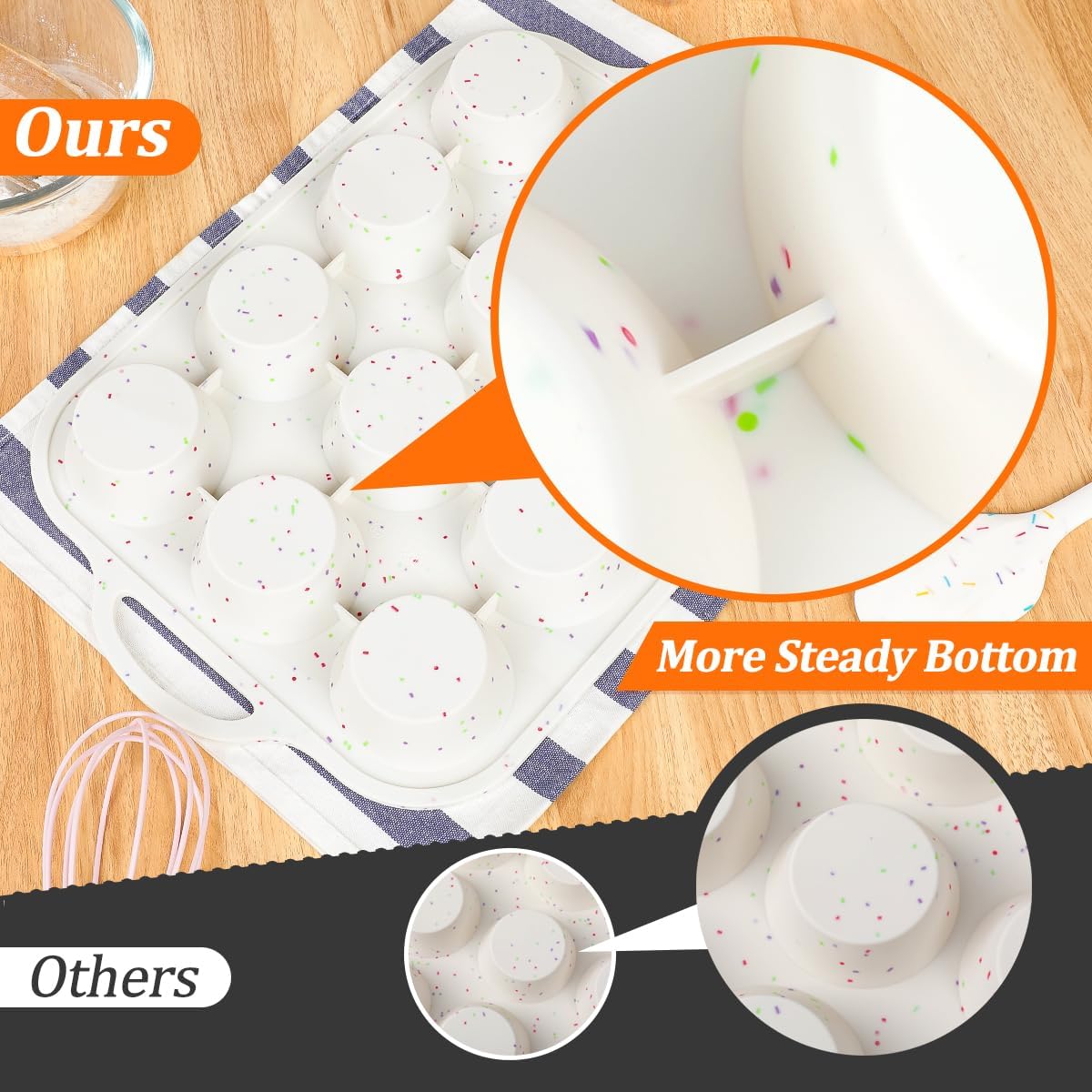 Metal Reinforced Frame Silicone Cupcake Pans-12 Cups 2Pcs & 4 Inch Round Egg Baking Pan -