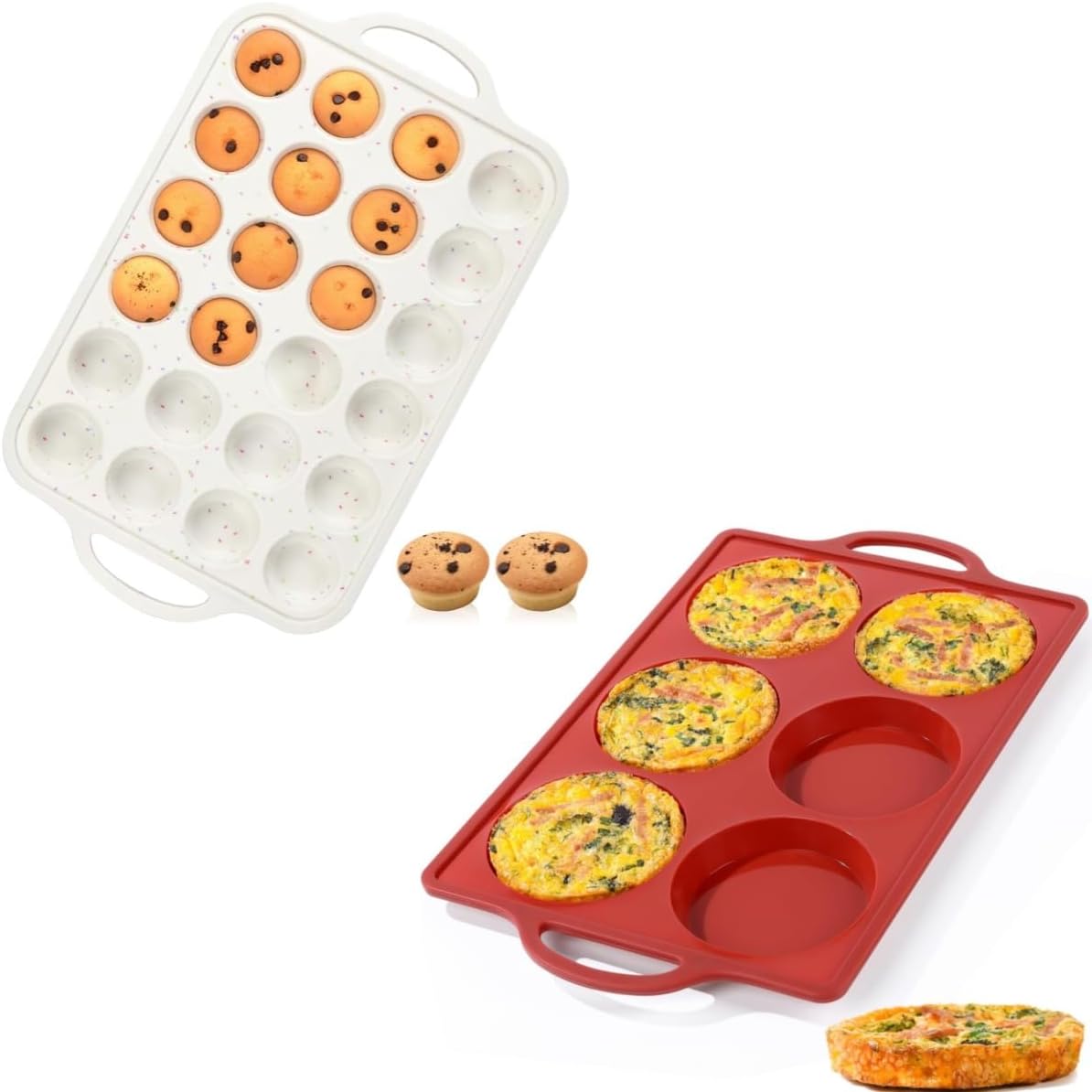 Metal Reinforced Frame Silicone Mini Muffin Pan- 24 Cups &Silicone Top Pan with Frame-4 Inch -