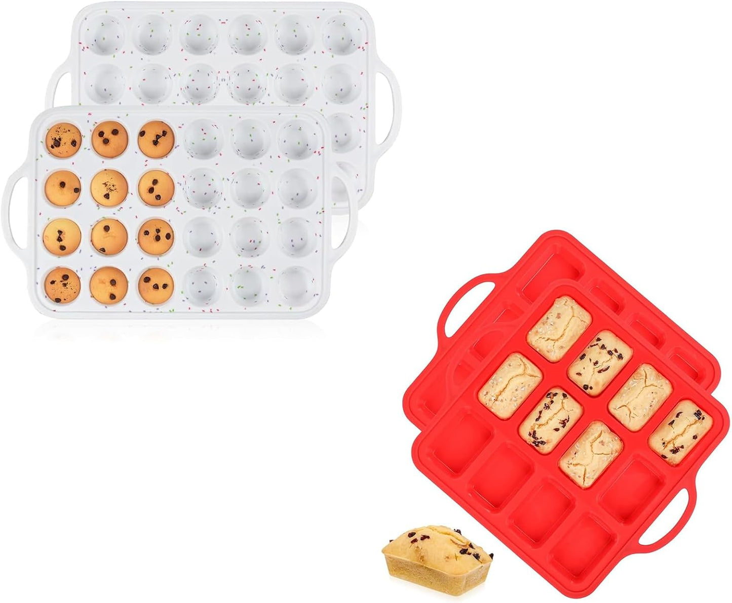 Mini Muffin Pan with Metal Reinforced Frame 24 Cups & Silicone Loaf 12 Cavities -