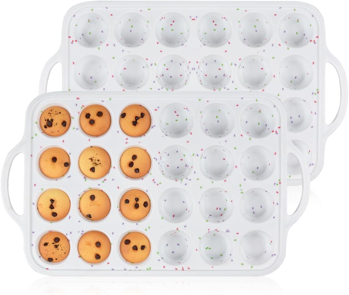 Mini Muffin Pan with Metal Reinforced Frame 24 Cups & Silicone Loaf 12 Cavities -