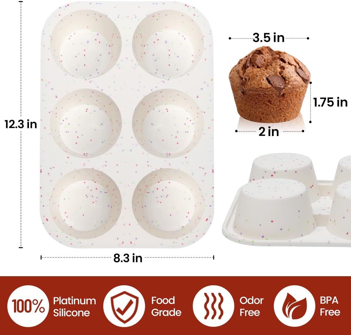 Silicone Jumbo Muffin Pan 6 Cups & Regular Size 12 -
