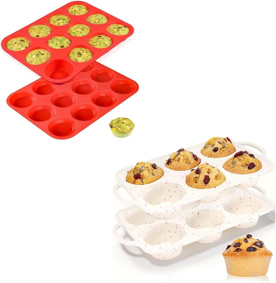 Metal Reinforced Frame Regular Size Cupcake Pans ＆ Silicone Muffin Pan Nonstick 2 Pack Food Grade -