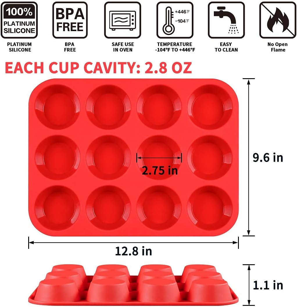 Silicone Muffin Pan Nonstick Cupcake ＆ Metal Reinforced Frame Regular Size Pans Tray for Baking BPA Free -
