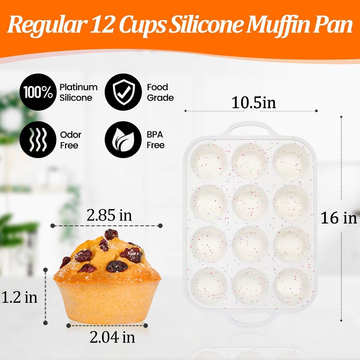 Silicone Muffin Pan Nonstick Cupcake ＆ Metal Reinforced Frame Regular Size Pans Tray for Baking BPA Free -
