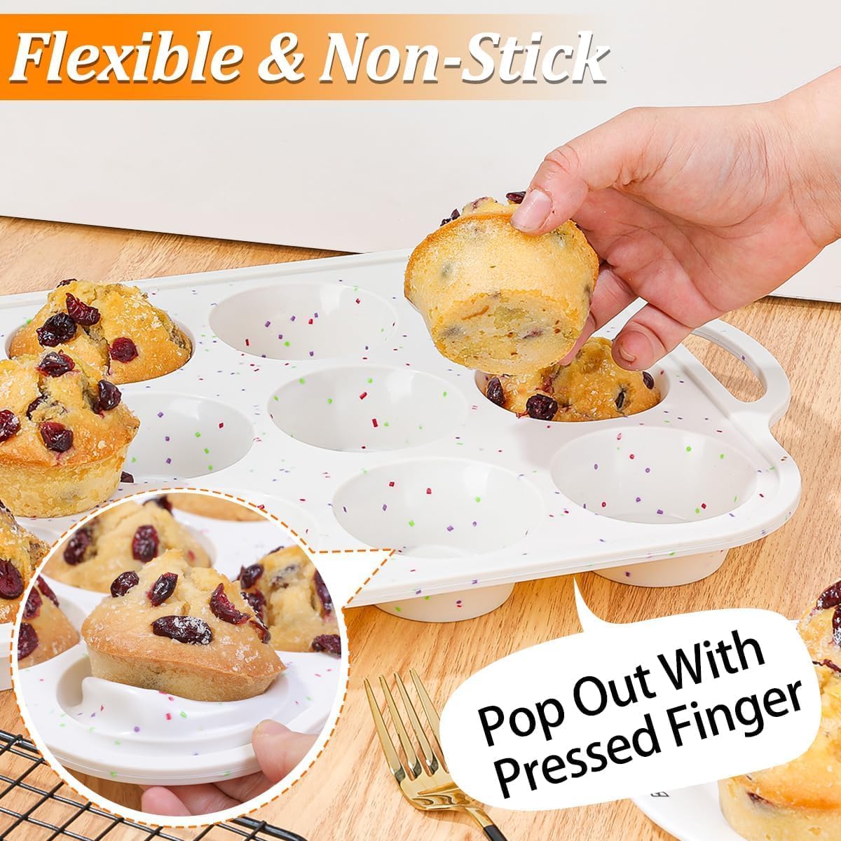 Silicone Muffin Pan Nonstick Cupcake ＆ Metal Reinforced Frame Regular Size Pans Tray for Baking BPA Free -
