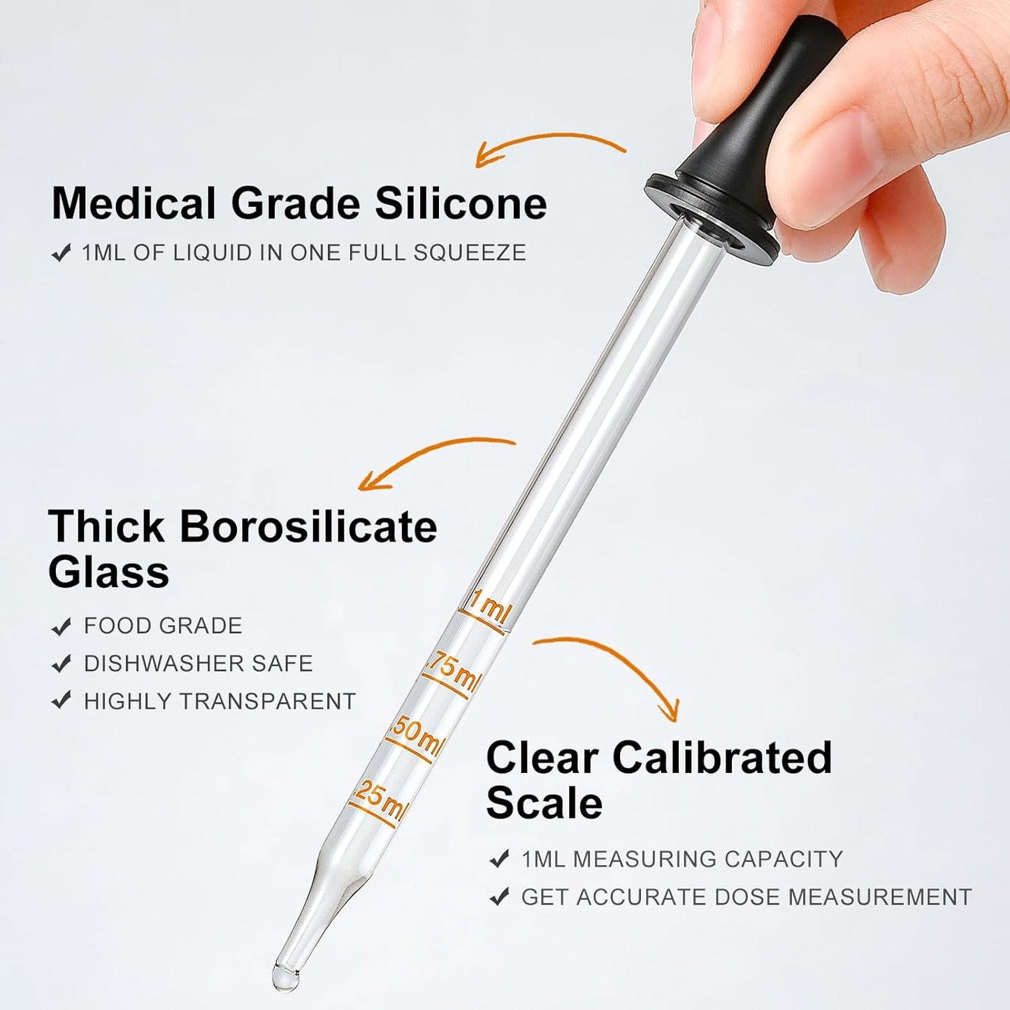 4 Pack, 1 mL Glass Eye Dropper with Measurement - Long & Short, Bent Straight Tip Calibrated Medicine Droppers, Accurate Dose Pipette for Essential Oils, Feeding, Ear, Lab, Health Care
