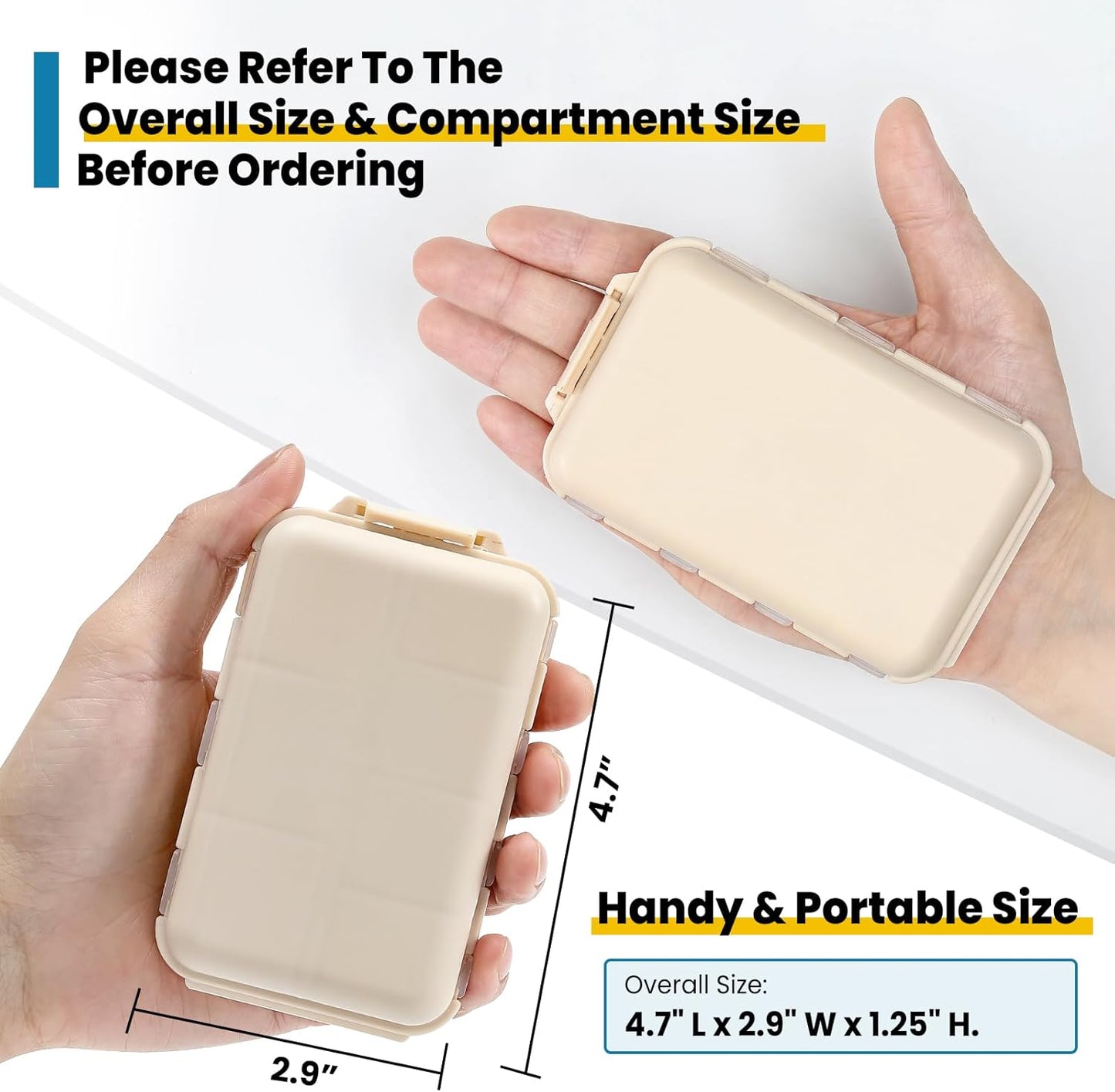 14 Grids Pill Organizer Box with Labels, Travel Medication Holder Dispenser Case Kit, Pocket Daily Pharmacy Container for Fish Oil Vitamin Supplement Storage, Khaki Pink Grey, 3 Pack Khaki+pink+grey