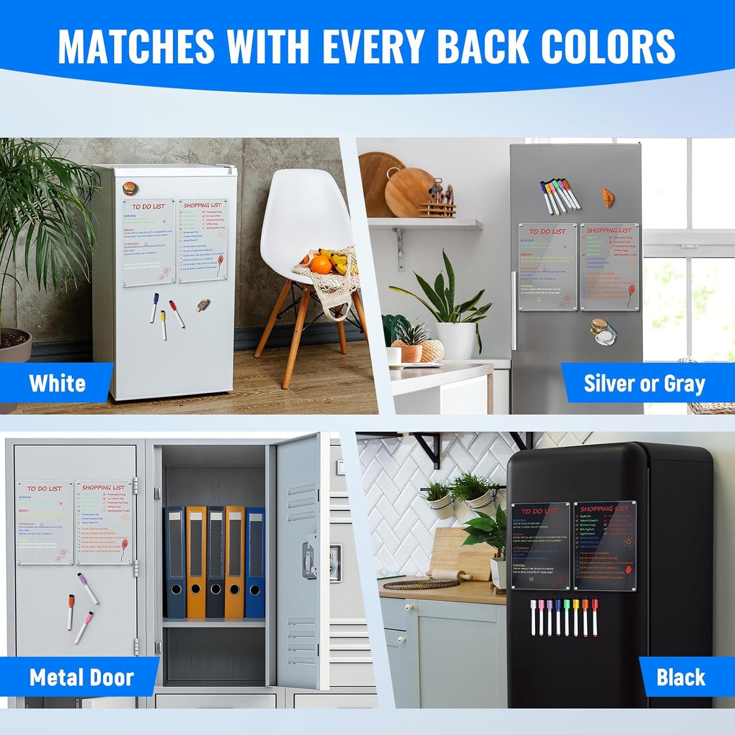 2 Pack 12''*8'' Acrylic Magnetic Whiteboard for Fridge, Clear Dry Erase Menu Board Refrigerator with 8 Markers, Planning to Do List/Shopping List, Meal Planner Kitchen -