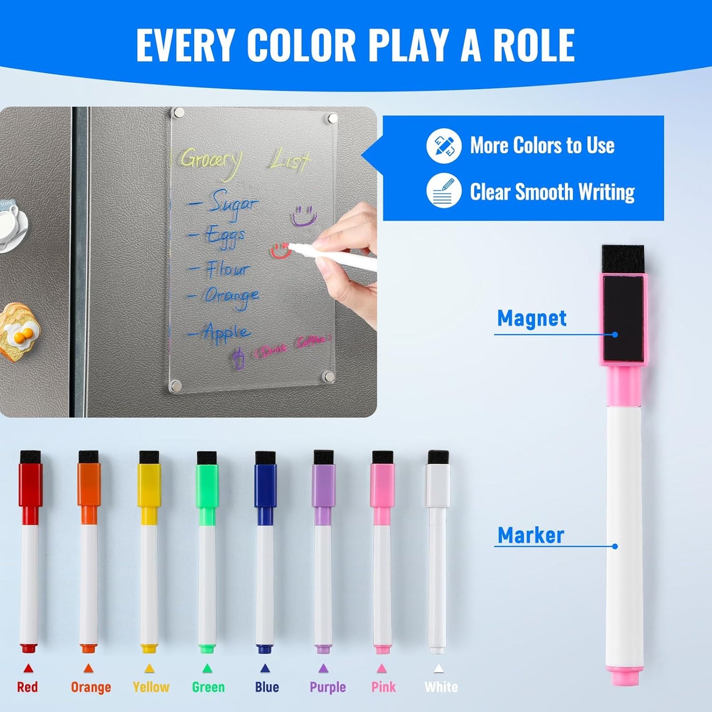 2 Pack 12''*8'' Acrylic Magnetic Whiteboard for Fridge, Clear Dry Erase Menu Board Refrigerator with 8 Markers, Planning to Do List/Shopping List, Meal Planner Kitchen -