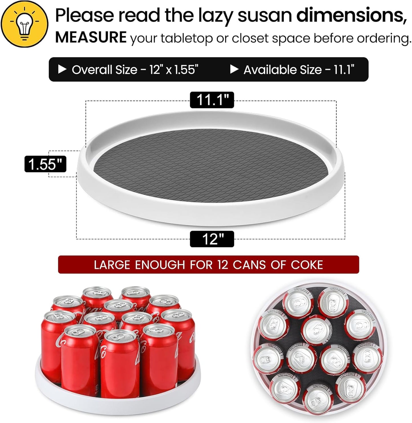 12-Inch Non-Skid Turntable Lazy Susan Organizer [4 Pack] - Spinning Rack for Cabinet Table Top, Pantry Organization Storage, Kitchen, Fridge, Vanity, Countertop, Under Sink Organizing, Spice Spinner 4