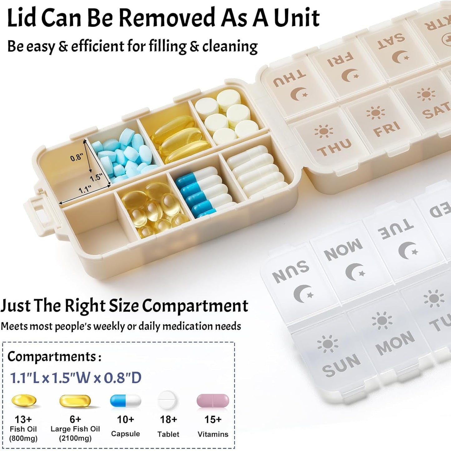 Foldable & Portable Pill Organizer 2 Times A Day with Extra Compartments + 3 Pack 14 GRIDS Travel Box Bulk Meds Labels -