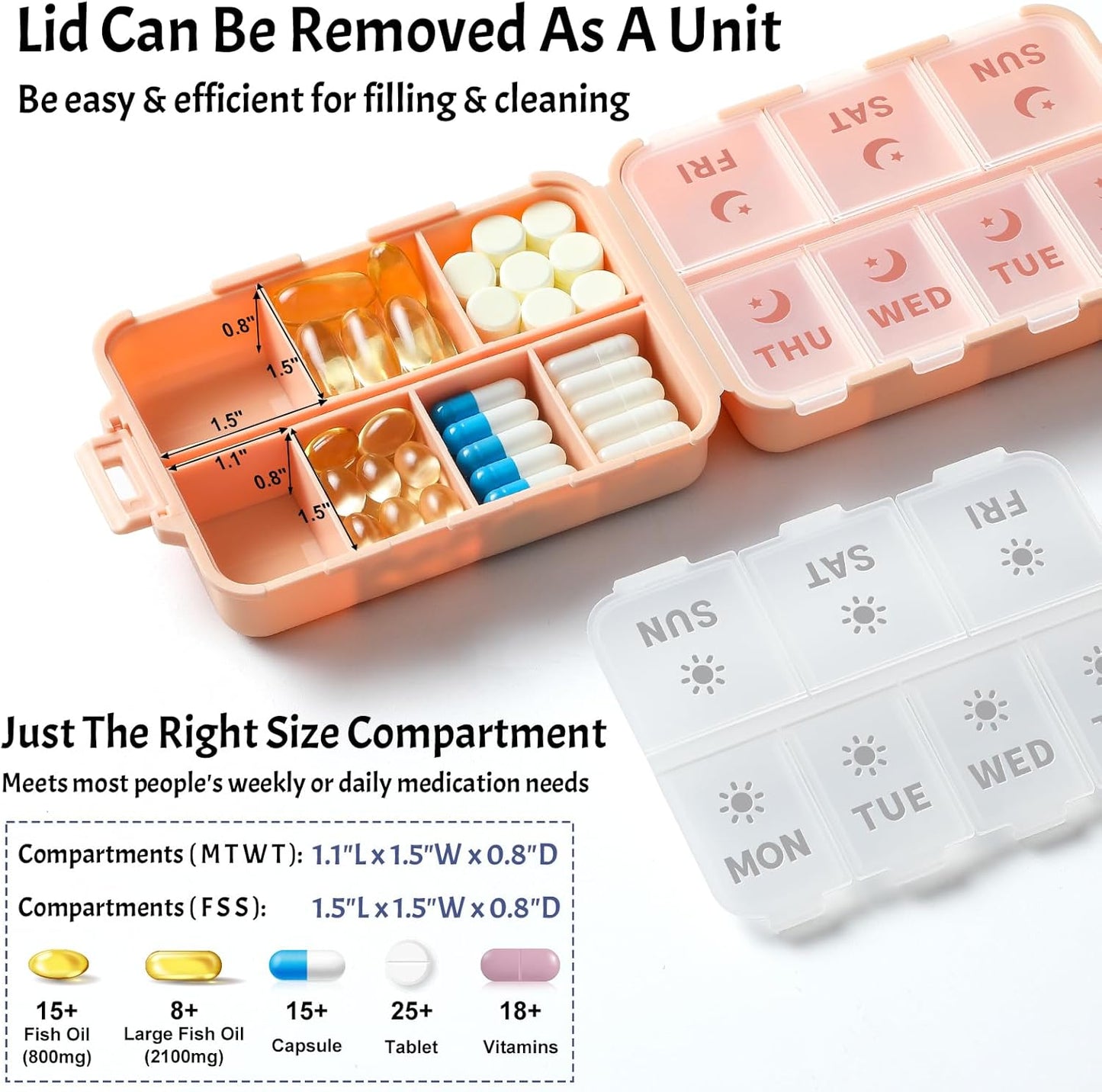 Foldable & Portable Weekly Pill Organizer 2 Times A Day with Etched Labels, PInk + 3 Pack 14 Grids Travel Box 415-Pcs Medicine Name Labels -