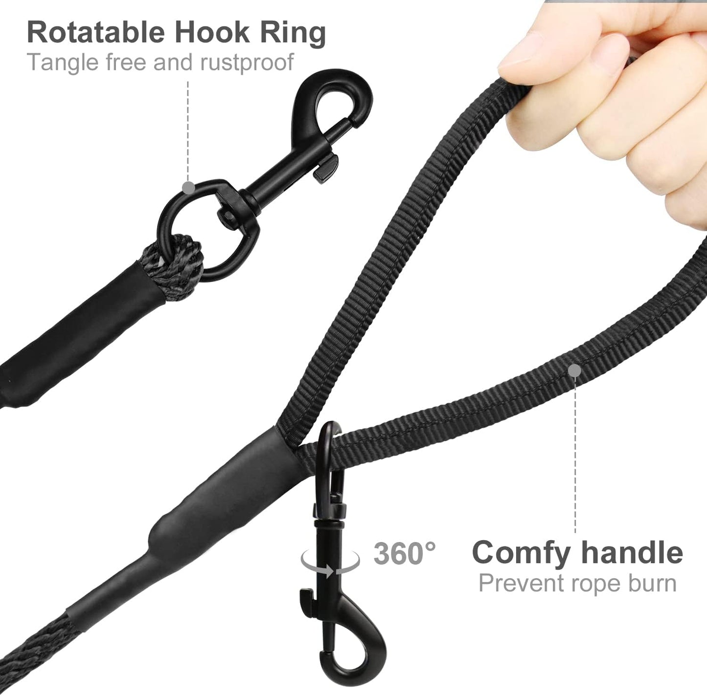 Long Dog Training Leash, 30 FT Tie Out Rope Check Cord with Padded Handle, Reflective Recall Lead for Puppy and Small Dogs, Black ft(Pack of 1)