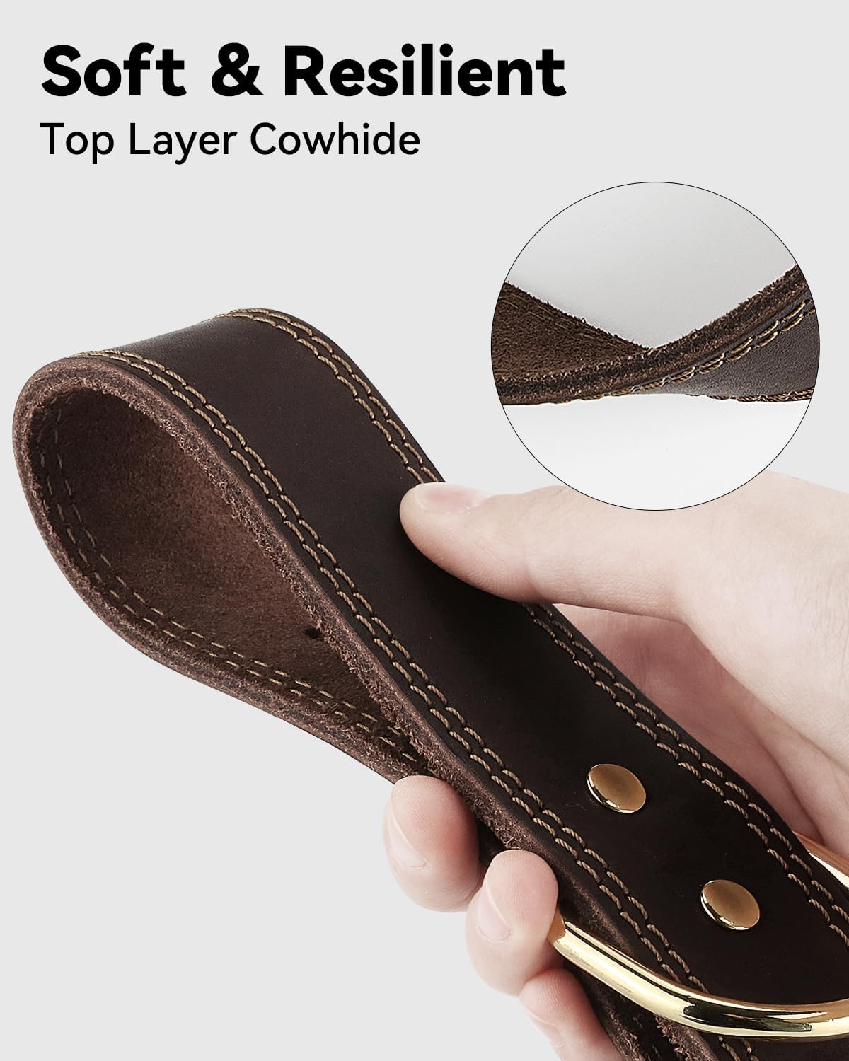 Genuine Leather Dog Collar for Large Dogs, Heavy Duty Thick Solid Power Breeds, Sturdy Adjustable Pet with Metal Pin Buckle, Durable Daily Walking, Brown, L Brown