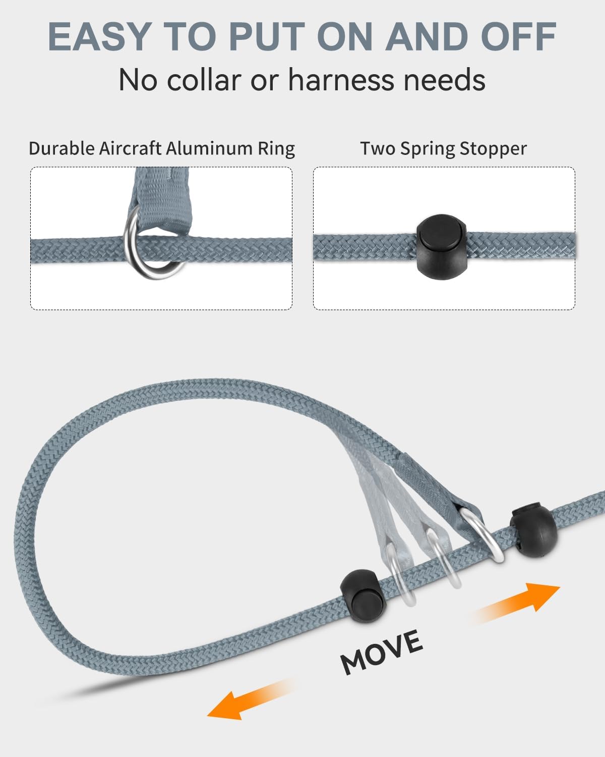 Tangle-Free Slip Leads for Dogs, 6 FT Leash with Padded Double Handle, Reflective Nylon Training Small Medium Dogs 15-40 Lbs, Gray Feet(15-40lbs)