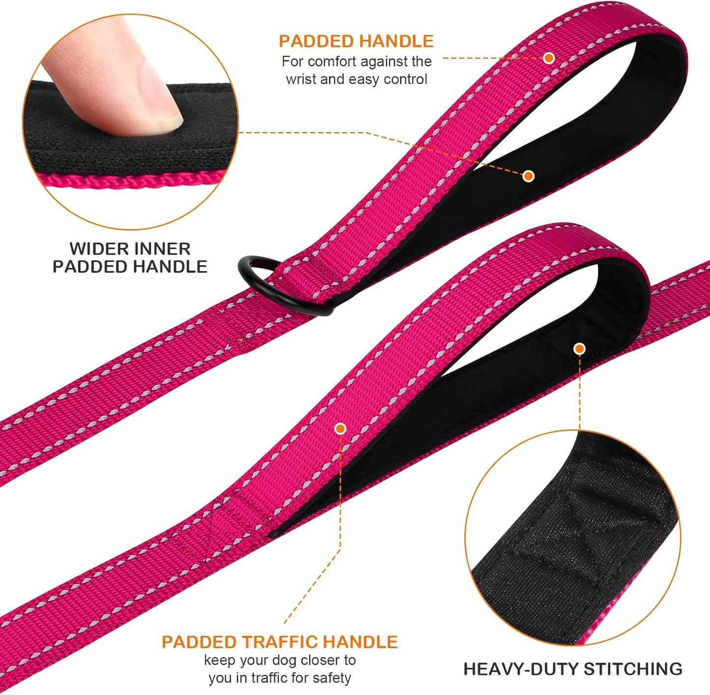 Martingale Dog Collar(16-20"), 6FT Double Handle Leash for Training, Hotpink -