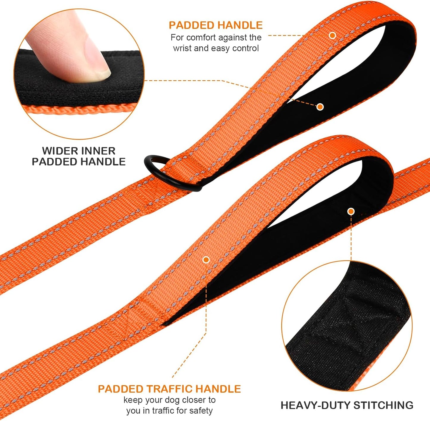 Martingale Dog Collar(16-20"), 6FT Double Handle Leash for Training, Orange -