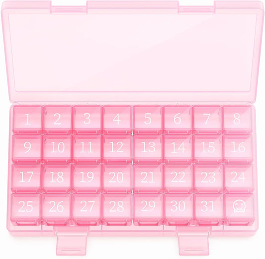 Monthly Pill Organizer 1 Time a Day, 30 Day Once One Month Pills Box for Travel, Pink Medicine Vitamins, Supplements & Fish Oils -