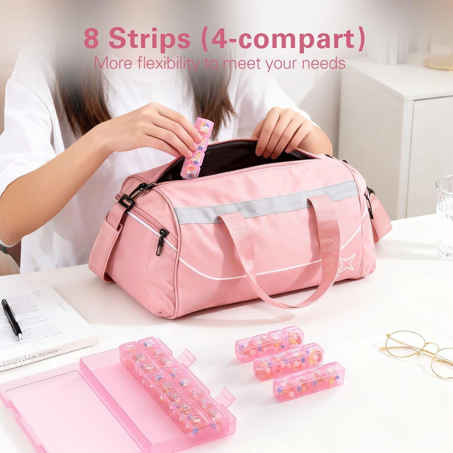 Monthly Pill Organizer 1 Time a Day, 30 Day Once One Month Pills Box for Travel, Pink Medicine Vitamins, Supplements & Fish Oils -