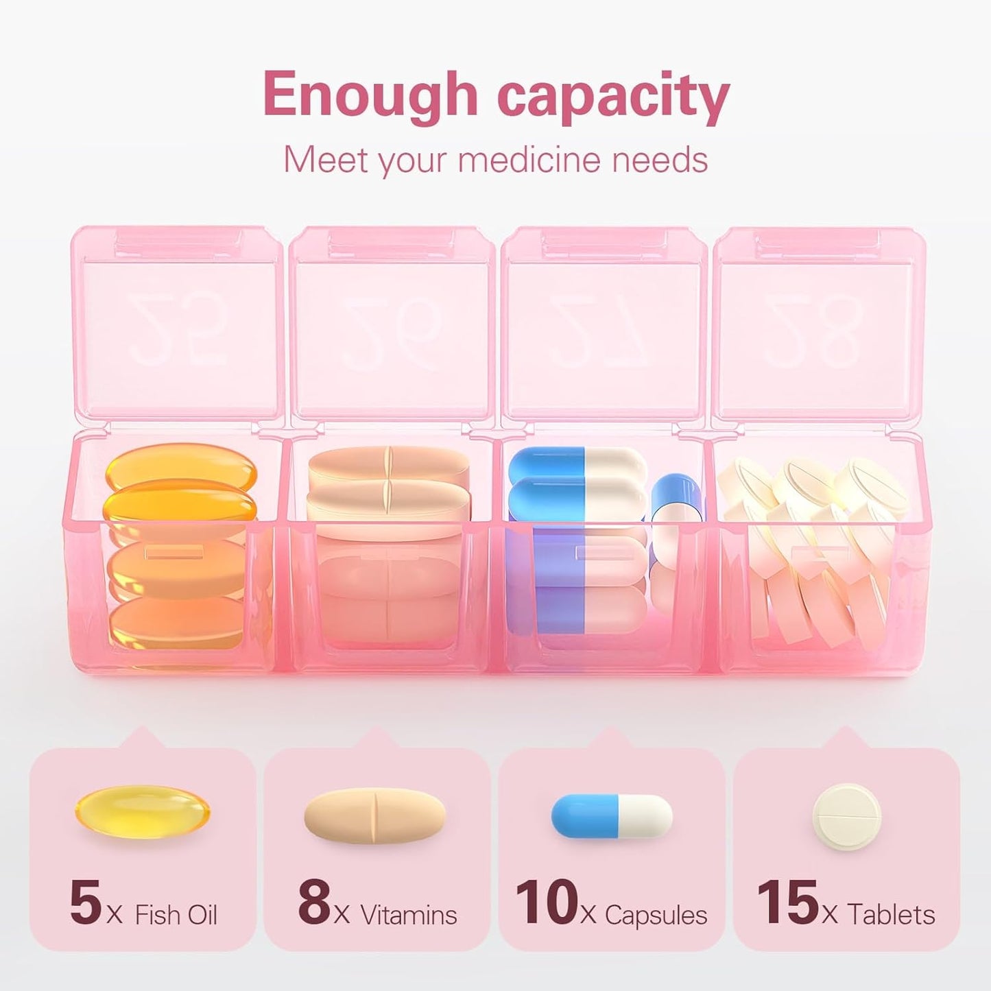 Monthly Pill Organizer 1 Time a Day, 30 Day Once One Month Pills Box for Travel, Pink Medicine Vitamins, Supplements & Fish Oils -