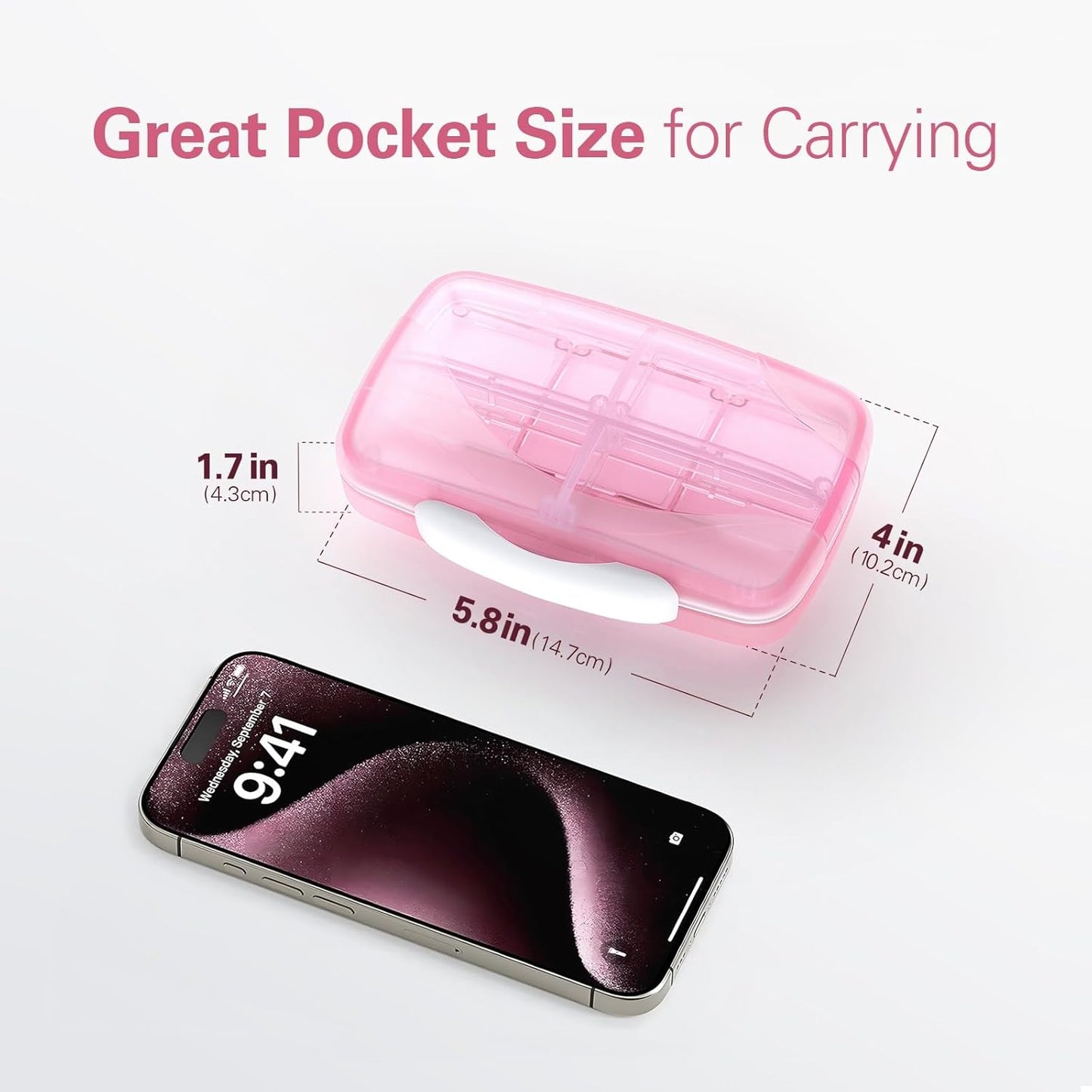 Large Pill Organizer with 8 Compartments, Pocket Pharmacy Travel Box Moisture-Proof, Portable Vitamin for Fish Oil & Supplements (Pink) Pink -
