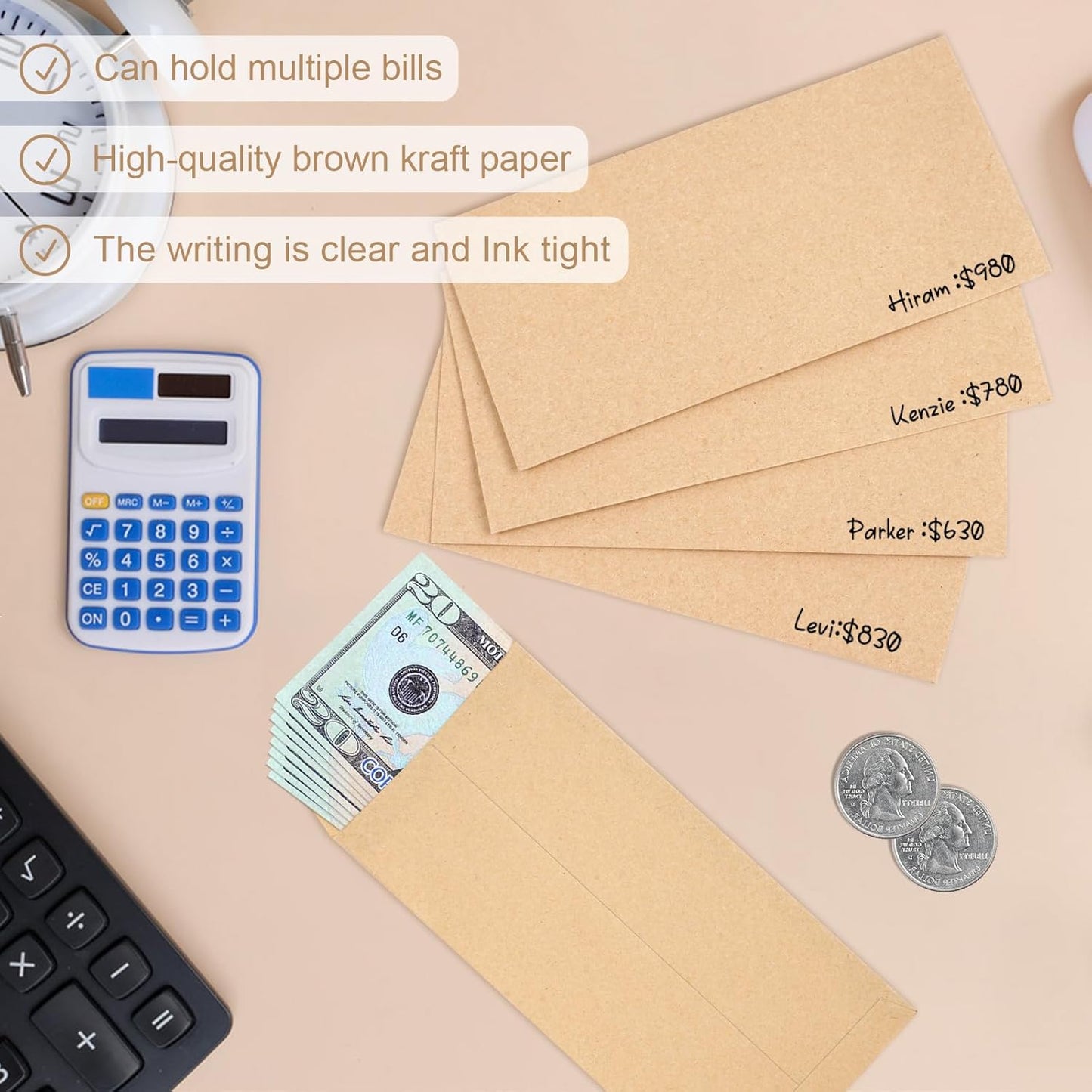 120 PCS Money Envelopes for Cash Kraft Paper, 6.5”x3.2” Small Self-Adhesive, Saving Challenge Coin Coin, Check, Budget, Item Organizer - 6.5"x 3.2"