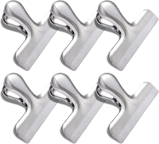 6 Pack Bag Clips, Stainless Steel Chip, Chip Clips Food Clip, Heavy Duty Air Tight Seal Kitchen Clip Snack Clamp Sliver Packs