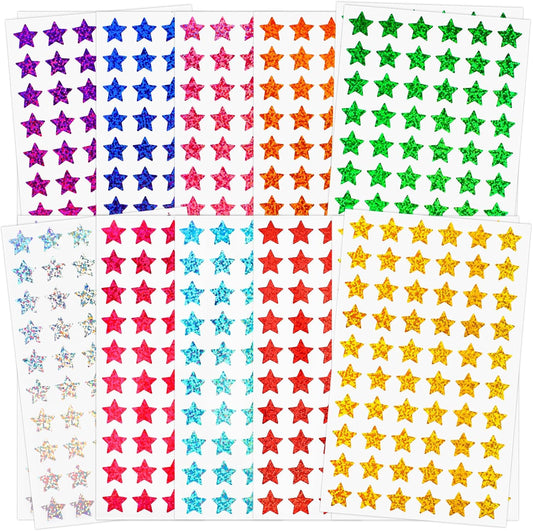 3000 PCS Star Stickers, 0.6" Sparkly Holographic Kids Rewards Colors Sticker, Foil Sticker for Behavior Chart, Student Planner, School Classroom Teacher Supplies, DIY Mix -