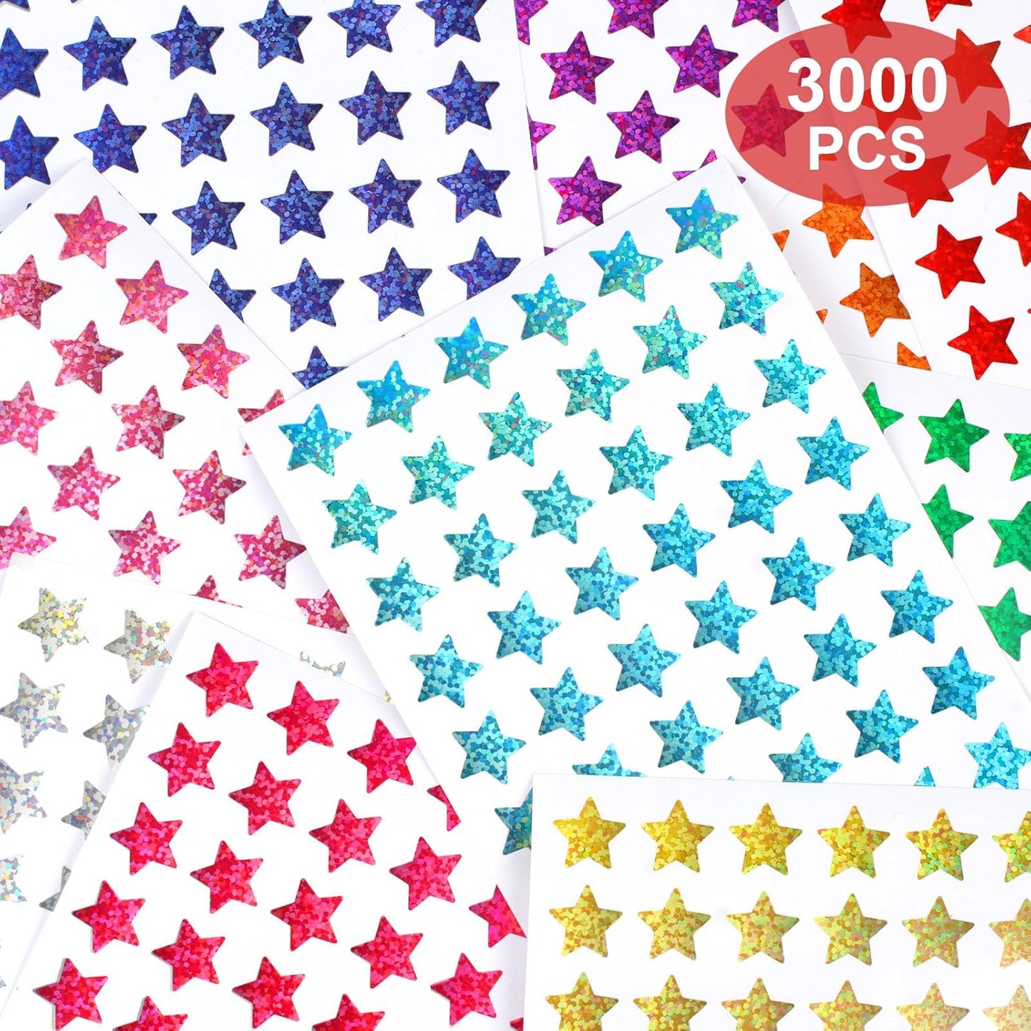 3000 PCS Star Stickers, 0.6" Sparkly Holographic Kids Rewards Colors Sticker, Foil Sticker for Behavior Chart, Student Planner, School Classroom Teacher Supplies, DIY Mix -