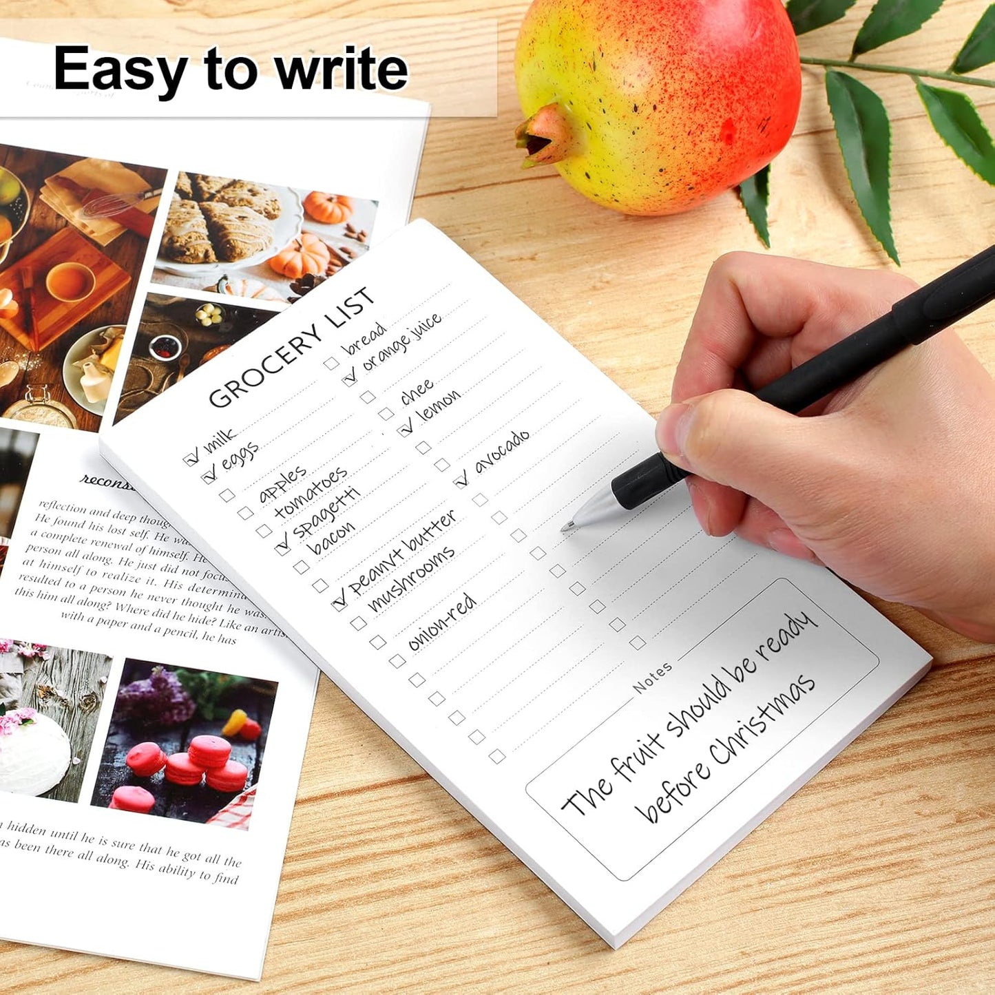Grocery List Magnet Pad for Fridge, 2 Pack Magnetic Notepads Refrigerator, Full Back Shopping Lists, 60 Sheets Per Note Pads -