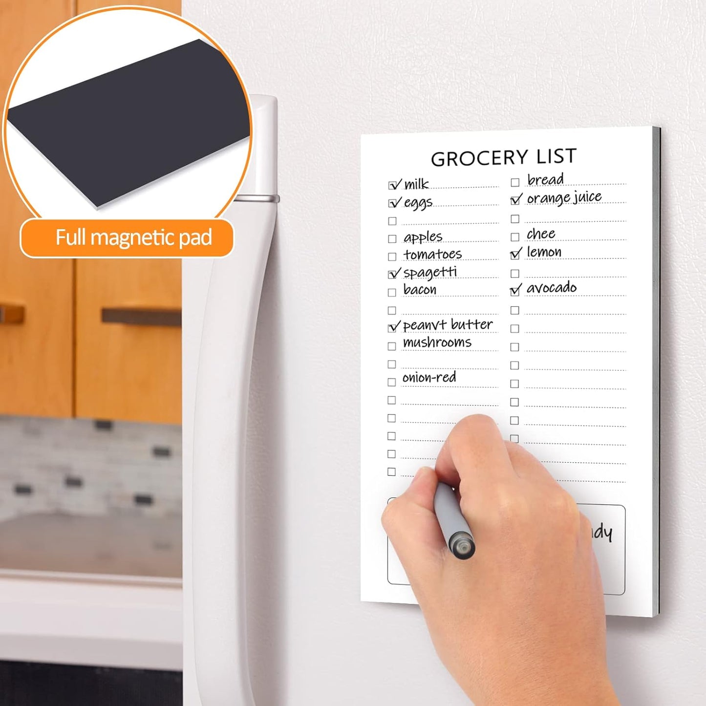 Grocery List Magnet Pad for Fridge, 2 Pack Magnetic Notepads Refrigerator, Full Back Shopping Lists, 60 Sheets Per Note Pads -