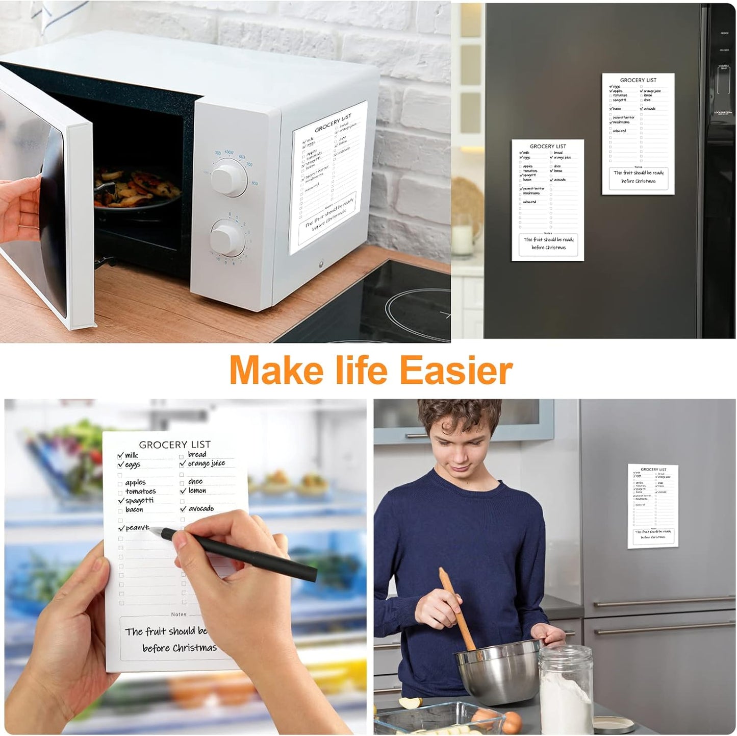 Grocery List Magnet Pad for Fridge, 2 Pack Magnetic Notepads Refrigerator, Full Back Shopping Lists, 60 Sheets Per Note Pads -