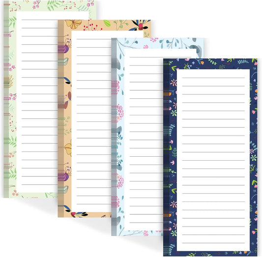 Magnetic Notepads for Refrigerator - Flower Design, 50 Sheets Per Pad, 4 Pack Memo Pads Grocery Lists and To-Dos