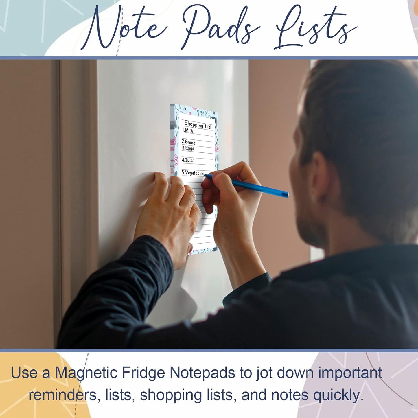 Magnetic Notepads for Refrigerator - Flower Design, 50 Sheets Per Pad, 4 Pack Memo Pads Grocery Lists and To-Dos