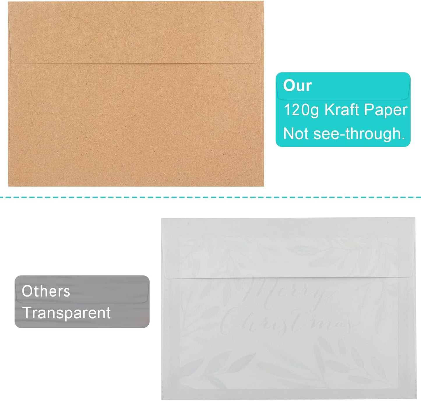 50 Pack Brown Kraft Envelopes, 5x7 Envelopes for Invitations, A7 Invitation Personalize Gift Cards, Wedding, Baby Shower, Birthday Party - (5.25x7.25in)