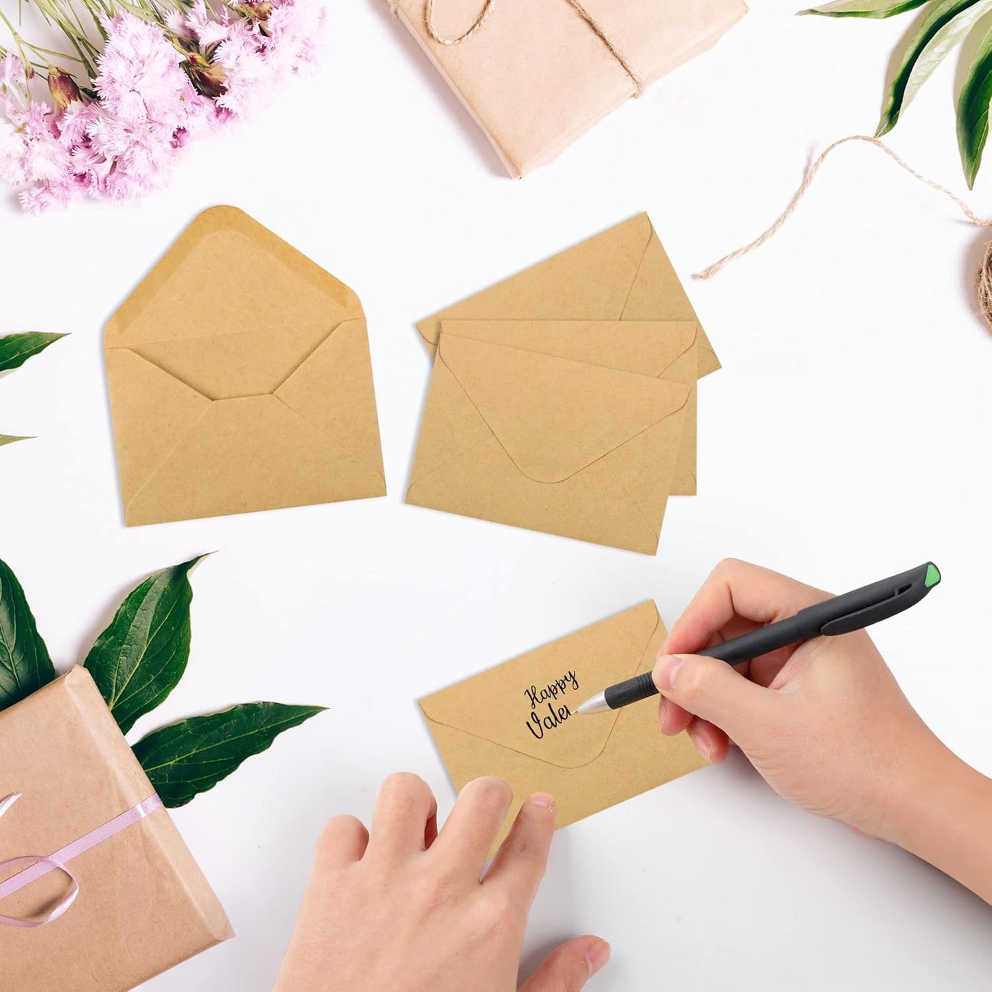 150 Pack Gift Card Envelopes, 4" x 2.75" Mini Brown Kraft Business Small Envelopes for Holidays, Weddings, Baby Showers, Birthdays Banquets -