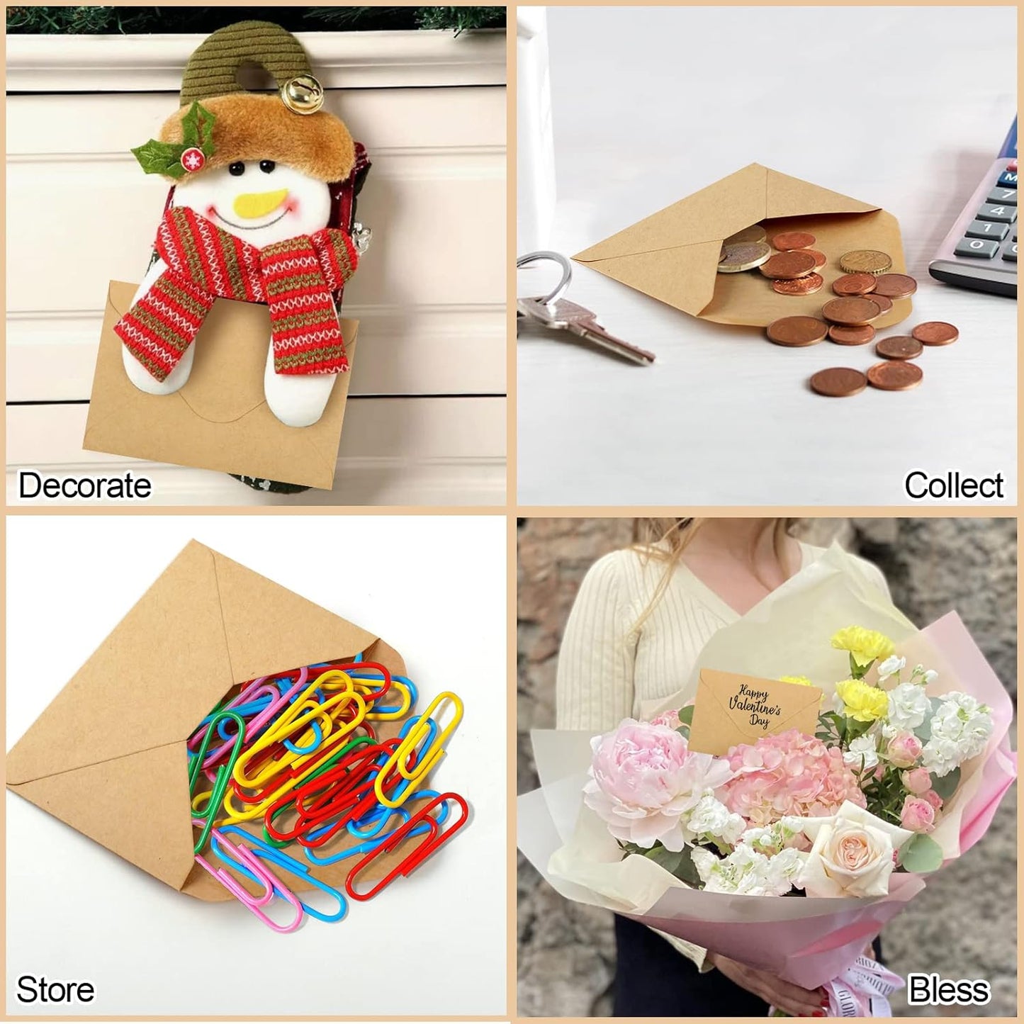 150 Pack Gift Card Envelopes, 4" x 2.75" Mini Brown Kraft Business Small Envelopes for Holidays, Weddings, Baby Showers, Birthdays Banquets -