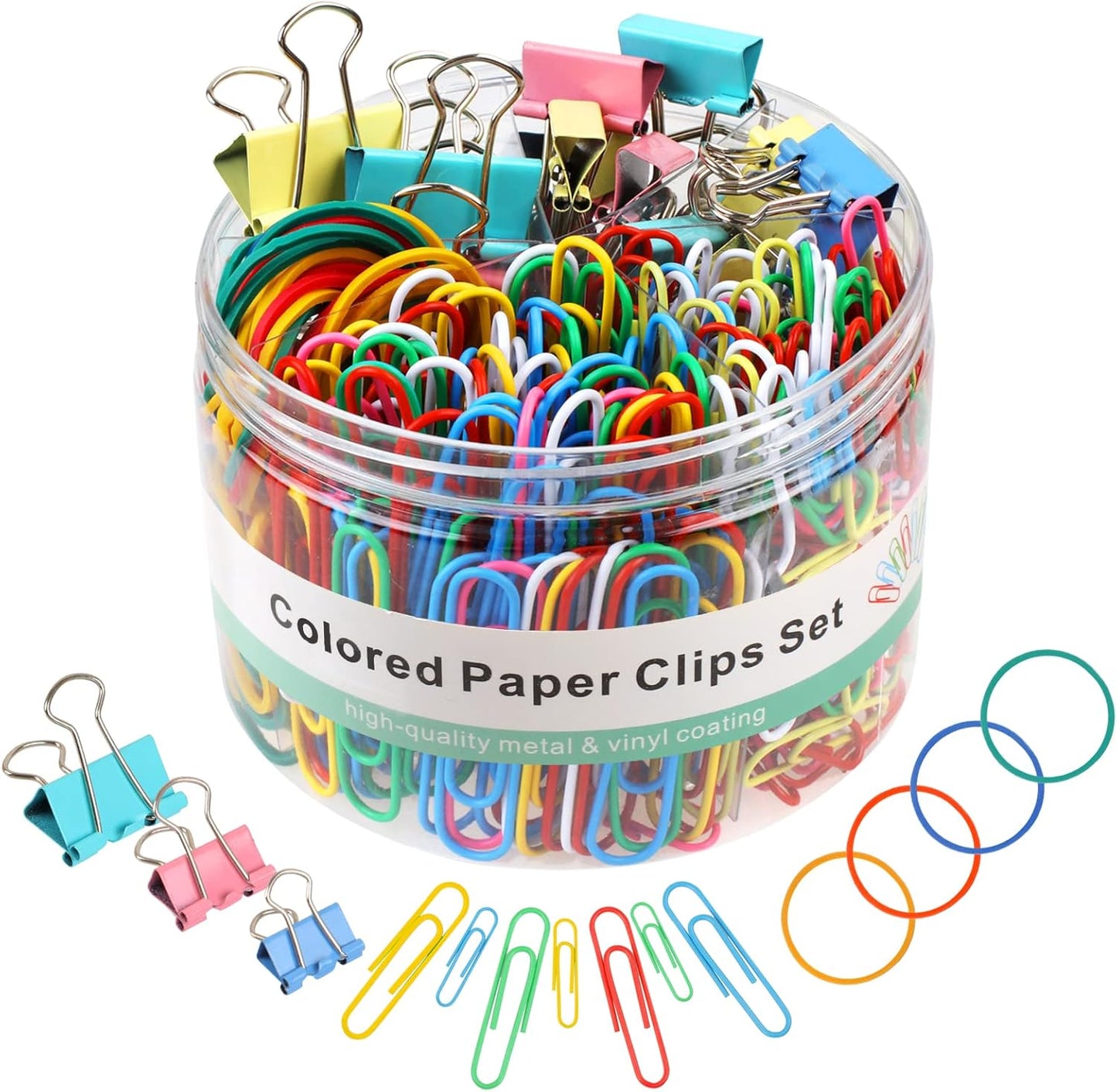 300 Pcs Binder Clips, Rubber Bands, Office Set, Paper School & Teacher Supplies for Desk Essentials (Assorted Sizes) -