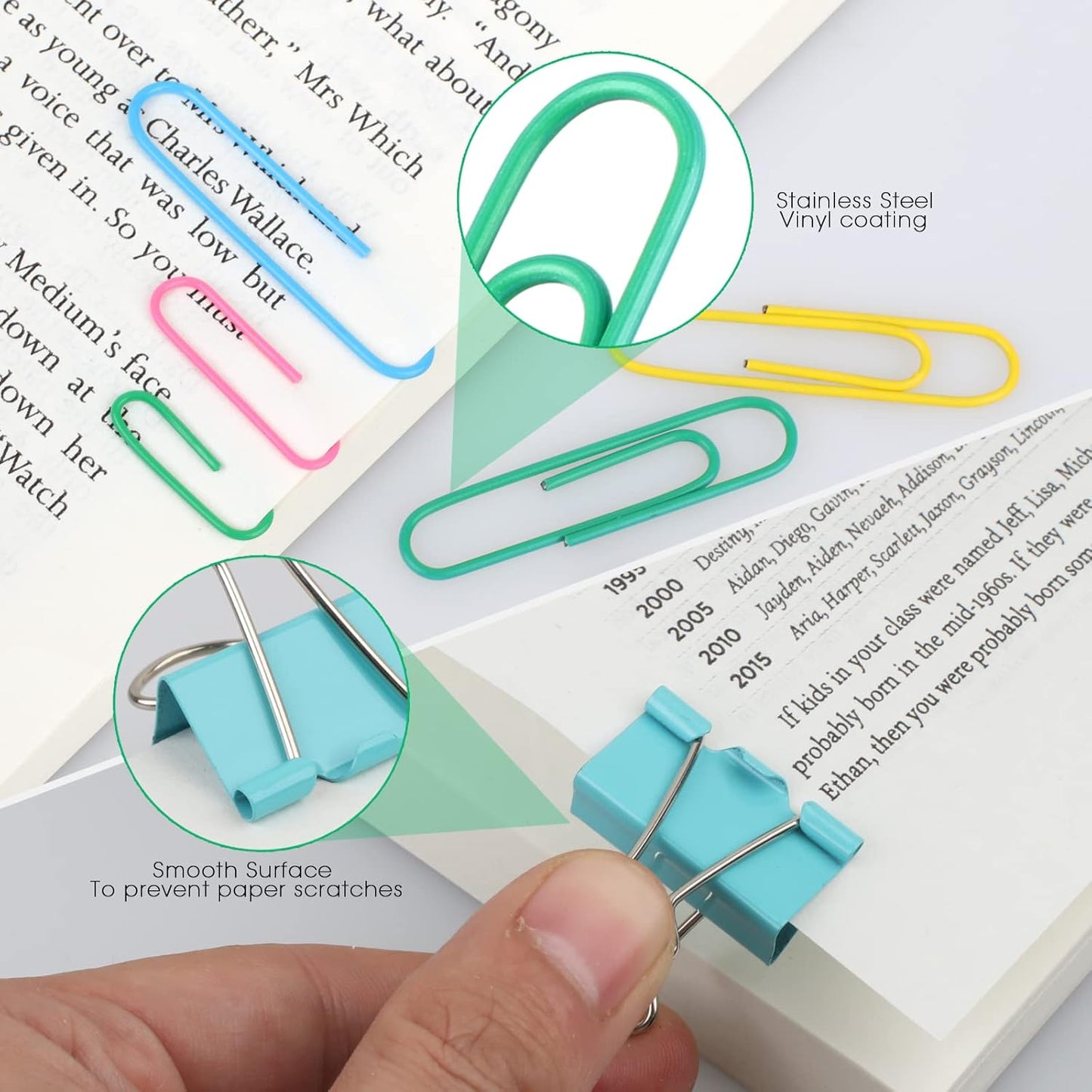 300 Pcs Binder Clips, Rubber Bands, Office Set, Paper School & Teacher Supplies for Desk Essentials (Assorted Sizes) -
