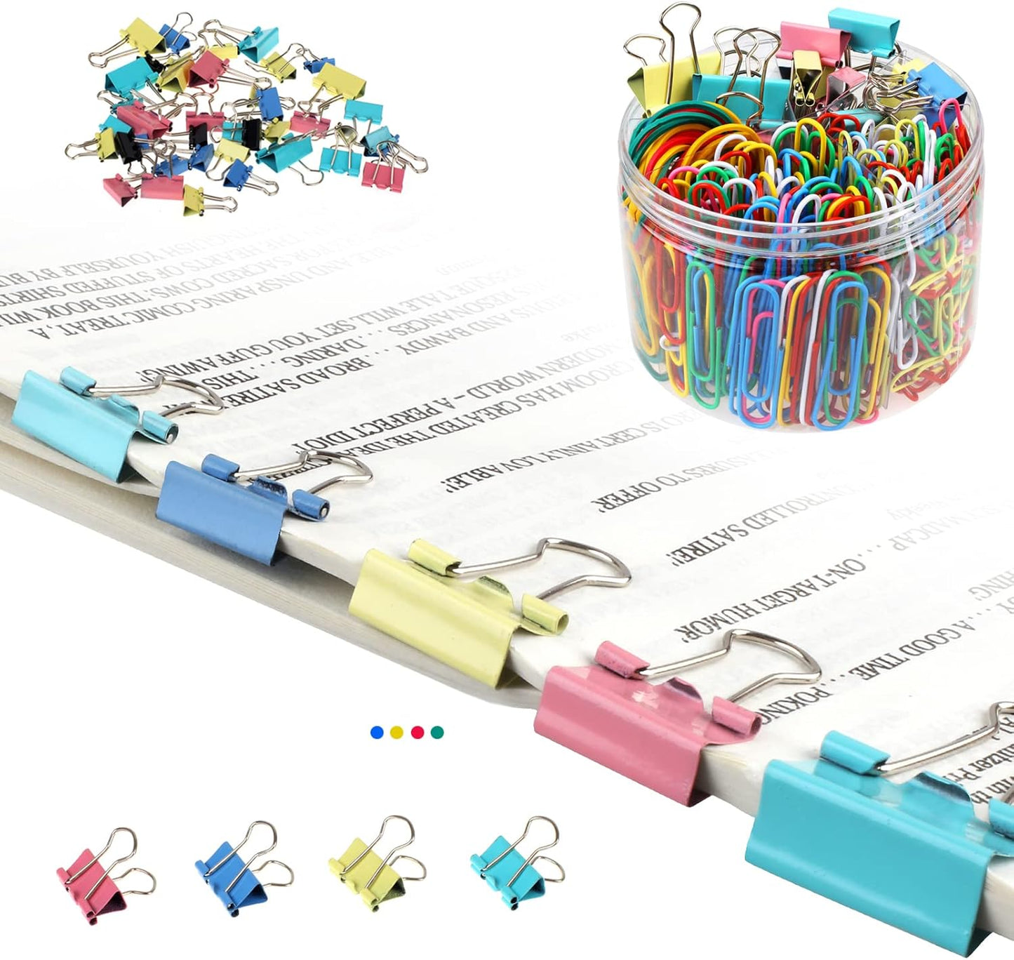 300 Pcs Binder Clips, Rubber Bands, Office Set, Paper School & Teacher Supplies for Desk Essentials (Assorted Sizes) -