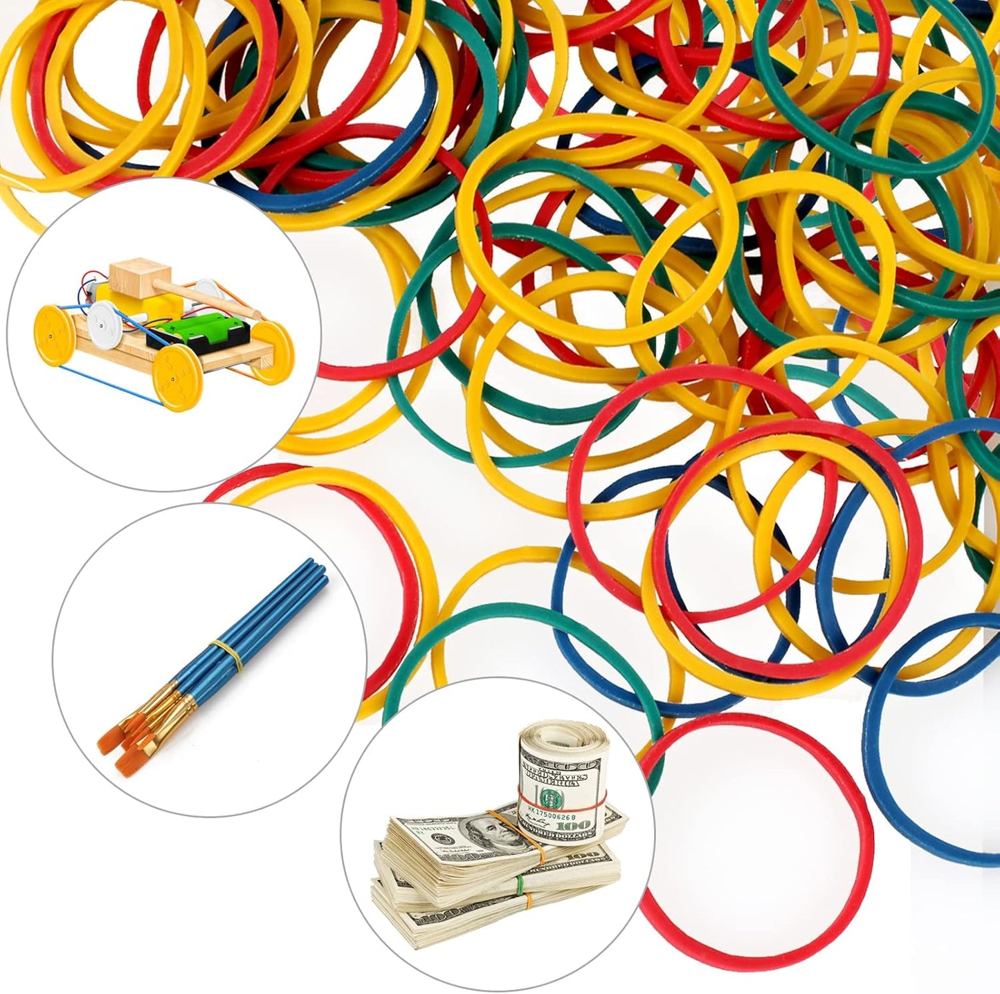 300 Pcs Binder Clips, Rubber Bands, Office Set, Paper School & Teacher Supplies for Desk Essentials (Assorted Sizes) -