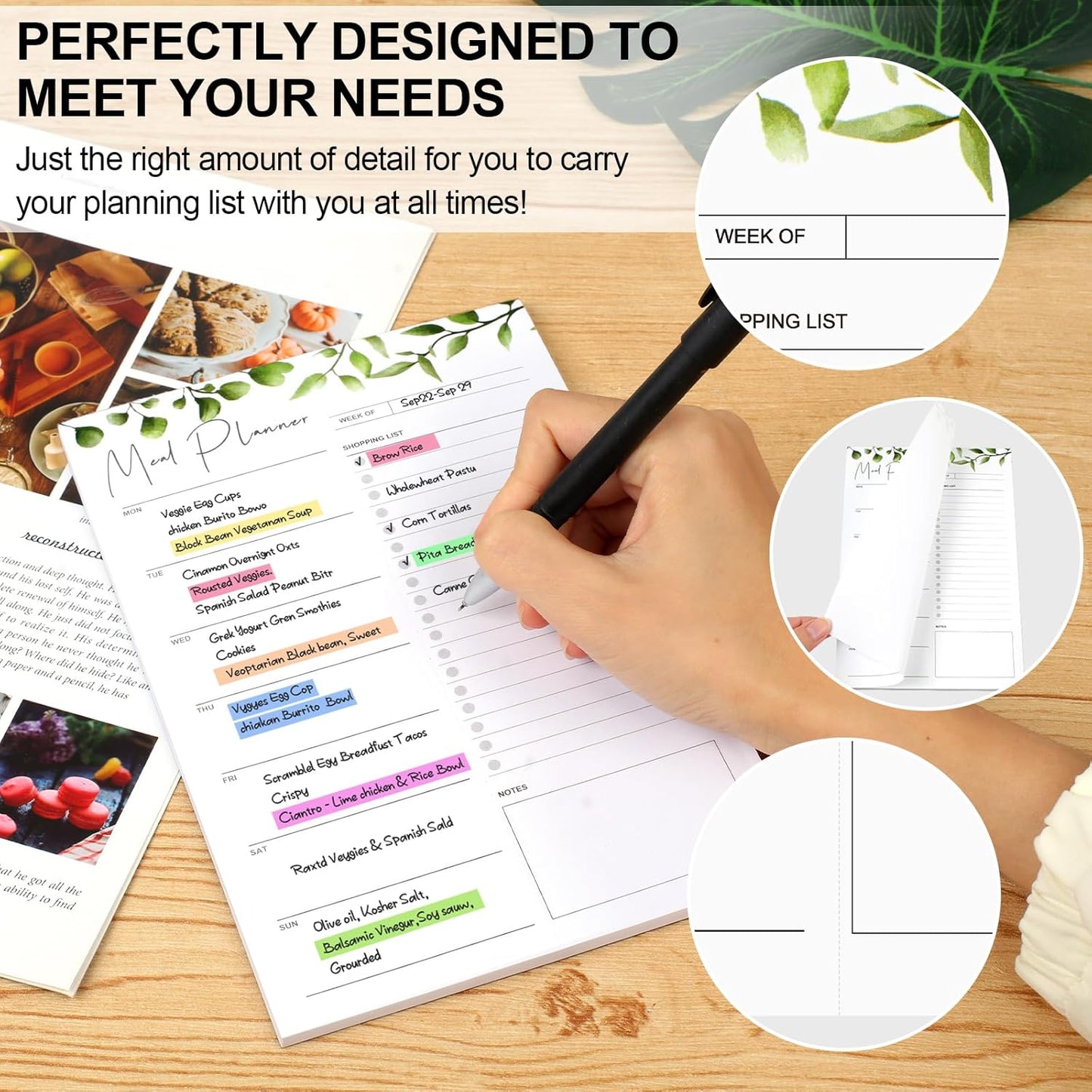 2 PCS Weekly Meal Planner Magnetic for Fridge 8.3x5.5”, Undated and Grocery List Tearable Shopping List, Menu Plan - 50 Pages/Book