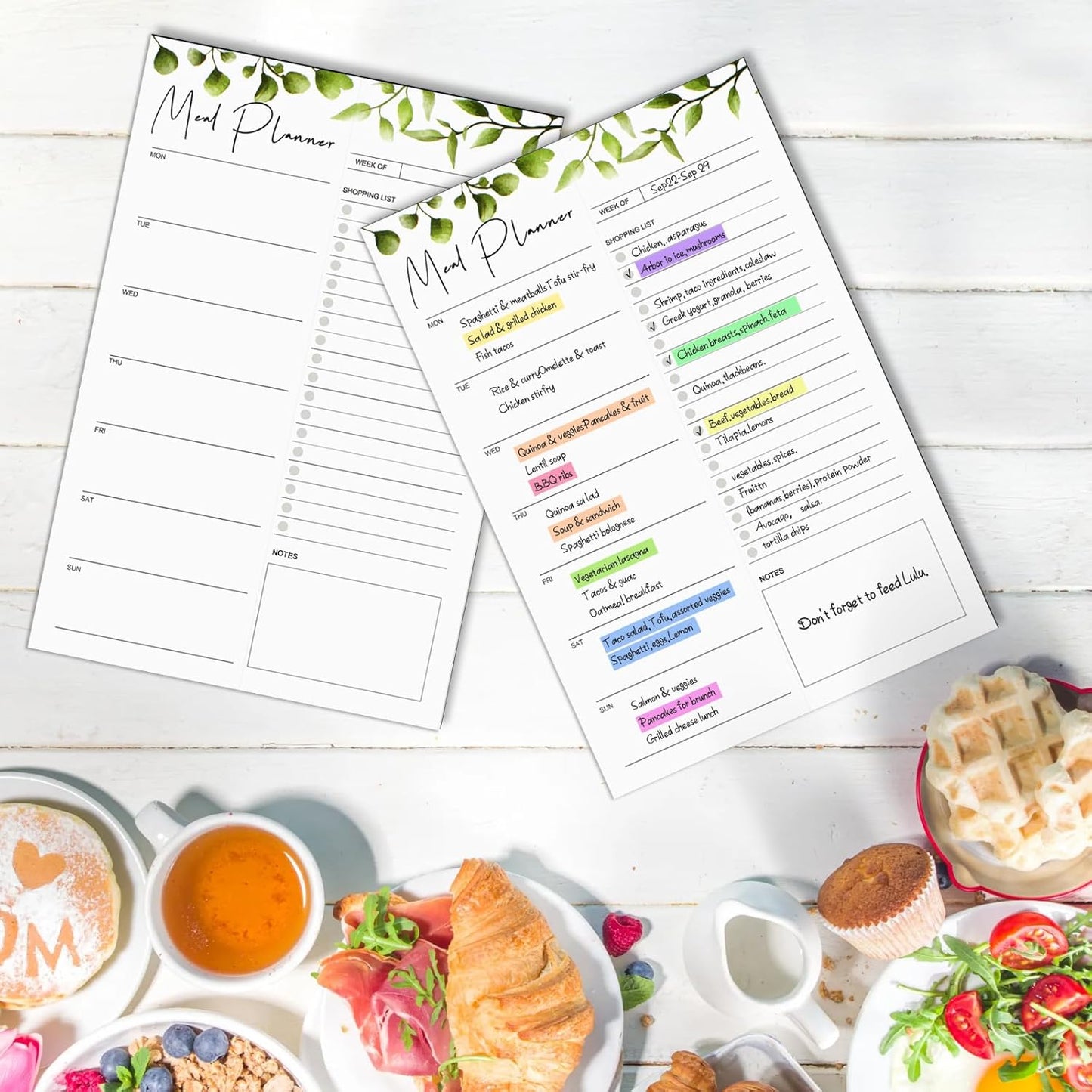 2 PCS Weekly Meal Planner Magnetic for Fridge 8.3x5.5”, Undated and Grocery List Tearable Shopping List, Menu Plan - 50 Pages/Book