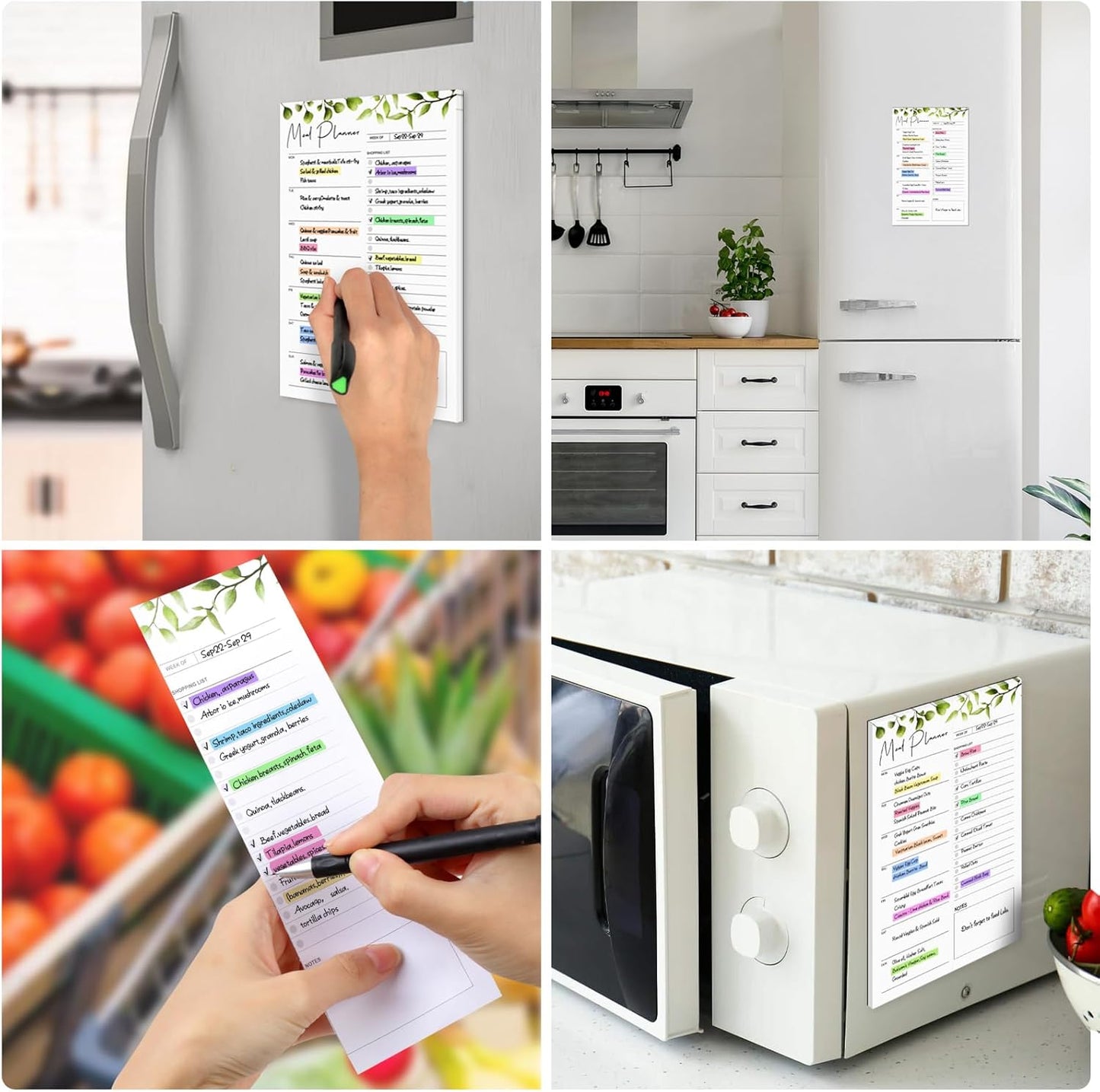 2 PCS Weekly Meal Planner Magnetic for Fridge 8.3x5.5”, Undated and Grocery List Tearable Shopping List, Menu Plan - 50 Pages/Book