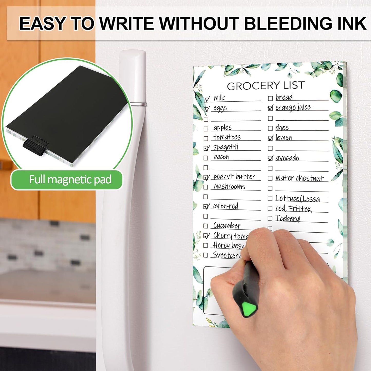 2 PCS Magnetic Grocery List Pads for Fridge, 4.5x7.5 Inches Note Pad Magnet Refridge, Magnetics Notepads, Shopping Lists, 60 Pages Per Notepad -