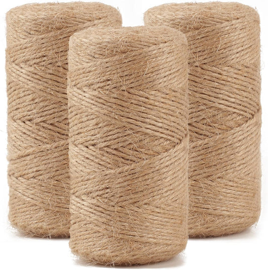 984 FT Natural Jute Twine, 3ply Thin Ribbon Hemp Twine for Gardening, Plant, Gift Wrapping, Art, Wedding Decoration, Packing, Bulk (3 Roll) - (3p)