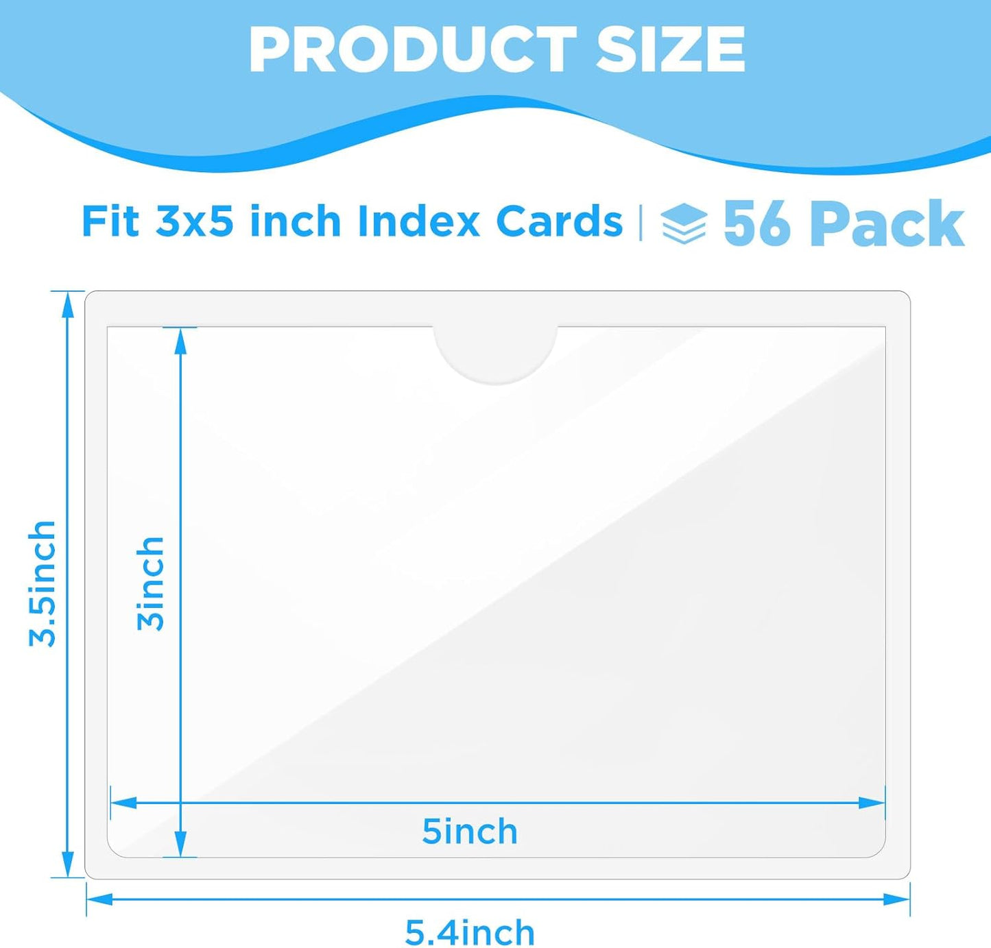 56 Pack Clear Self-Adhesive Pockets, 3" x 5" Index Card Pockets with Top Open Loading, PVC Label Holders for Organizing Storage Bins, Library Card, Drawer, and Protecting Your Cards -