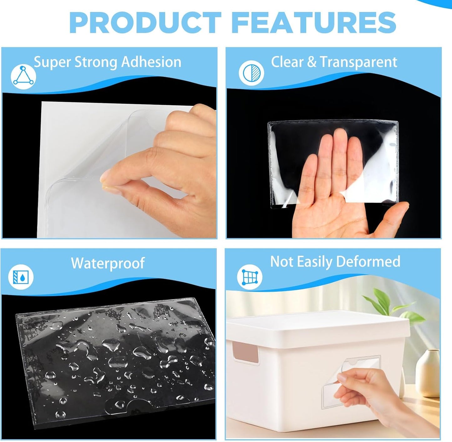 56 Pack Clear Self-Adhesive Pockets, 3" x 5" Index Card Pockets with Top Open Loading, PVC Label Holders for Organizing Storage Bins, Library Card, Drawer, and Protecting Your Cards -