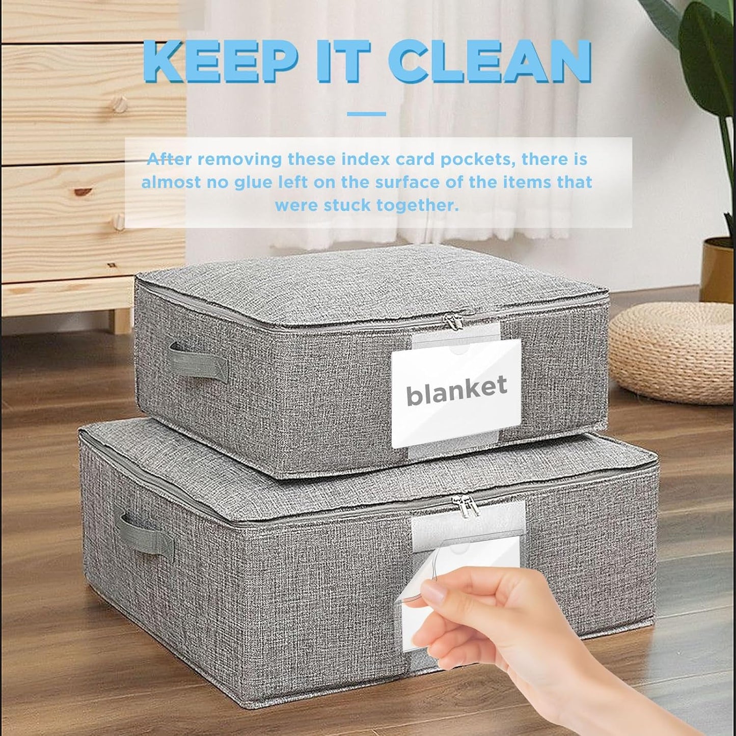 56 Pack Clear Self-Adhesive Pockets, 3" x 5" Index Card Pockets with Top Open Loading, PVC Label Holders for Organizing Storage Bins, Library Card, Drawer, and Protecting Your Cards -
