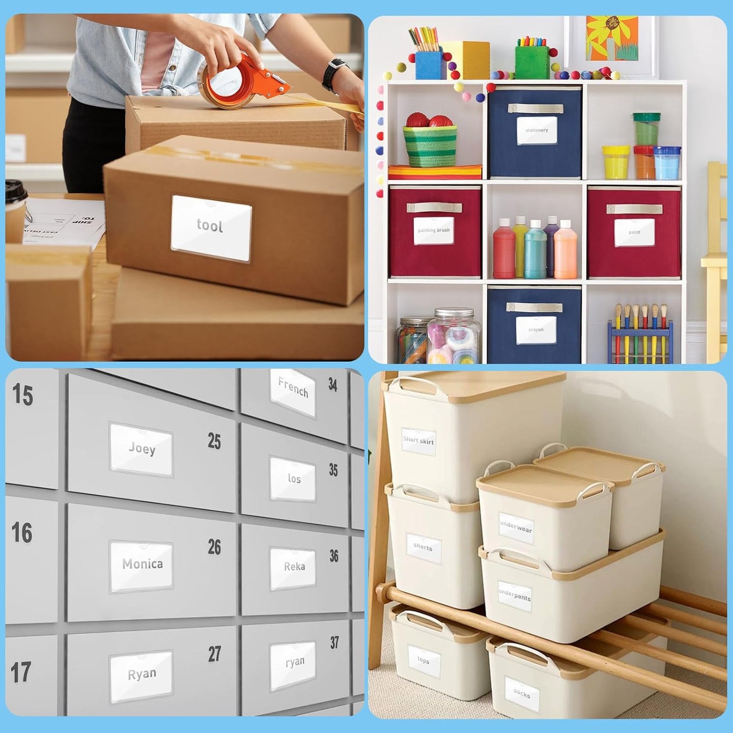 56 Pack Clear Self-Adhesive Pockets, 3" x 5" Index Card Pockets with Top Open Loading, PVC Label Holders for Organizing Storage Bins, Library Card, Drawer, and Protecting Your Cards -